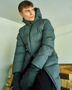 Coated long puffer jacket