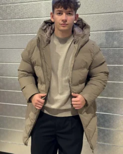 Coated long puffer jacket