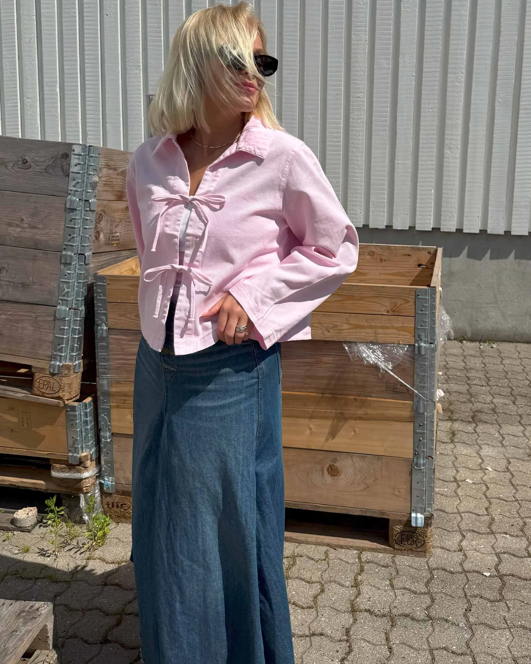 PCFLORA DENIM TIE BLOUSE