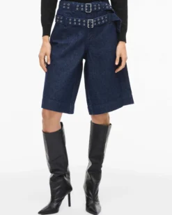 VIADONA BELTED DENIM SHORTS